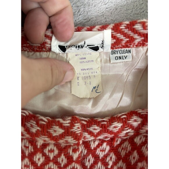 VTG Country Set Union Made Red White Knitted Diamond Geometric 24” Waist Skirt - Picture 7 of 11